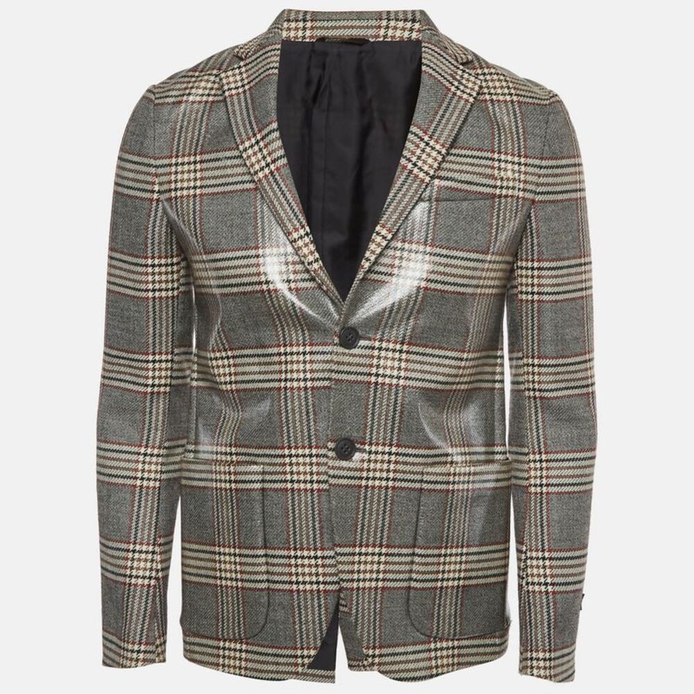 Fendi Grey Plaid Jacquard Single Breasted Blazer S